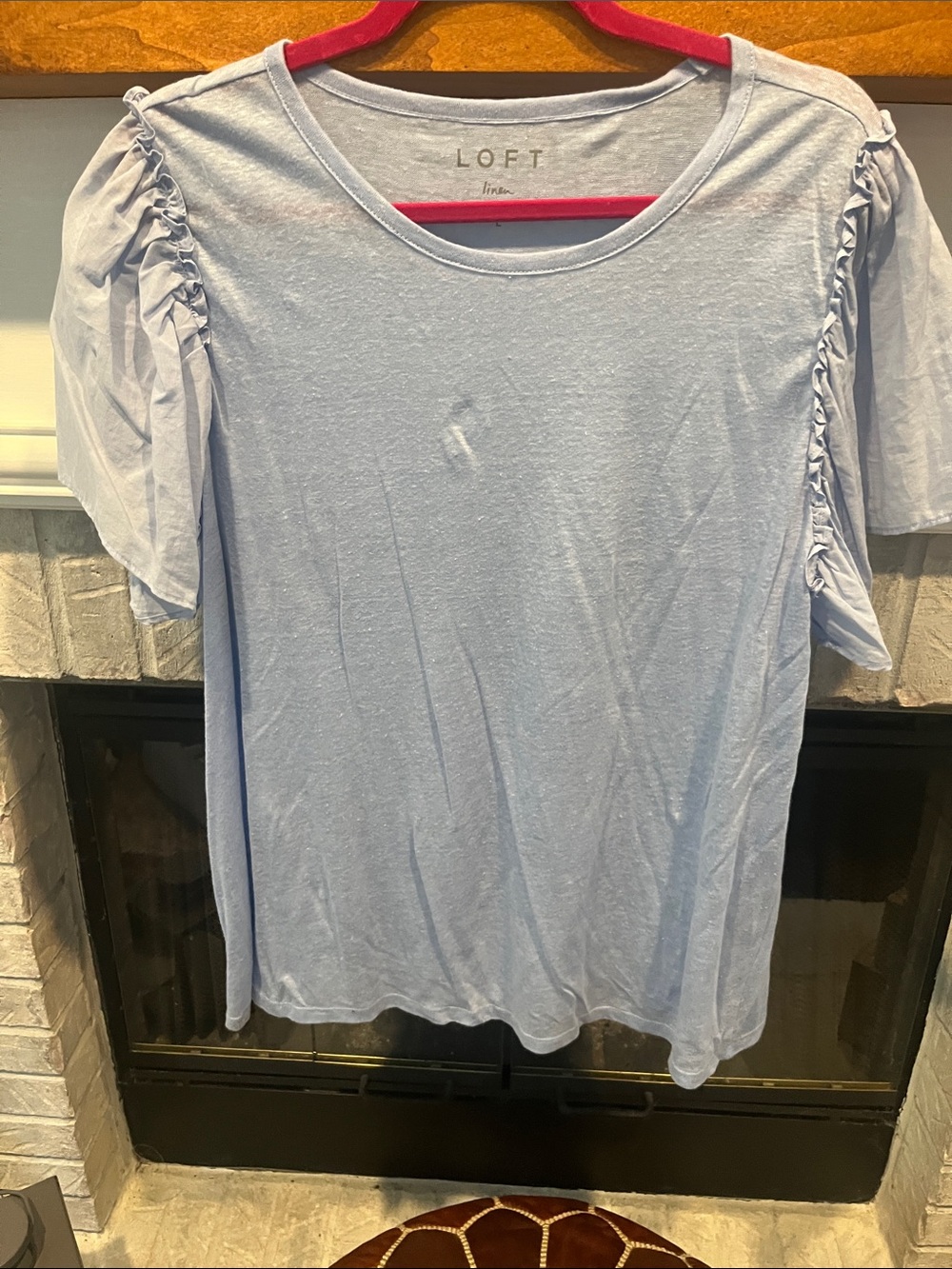 LOFT Light Blue Ruffle Sleeve Short Sleeve Tee